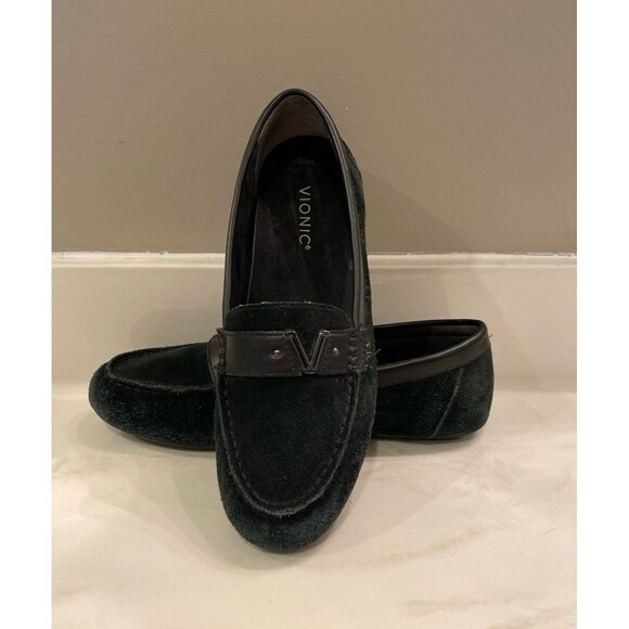 Vionic Navy Womens Flats Slip on Loafers Size 9.5 Orthotic Footbed Suede Look - Picture 1 of 12